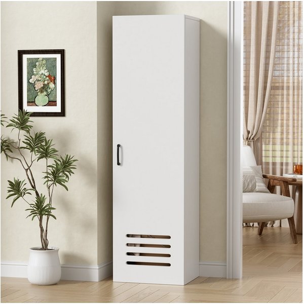 PEALOV Hochschrank Schmaler Badezimmerschrank mit Fächern für Bad und Hauswirtschaftsraum (1-St) Weißer Nischenschrank 40x30x160 cm mit Kabeldurchführung