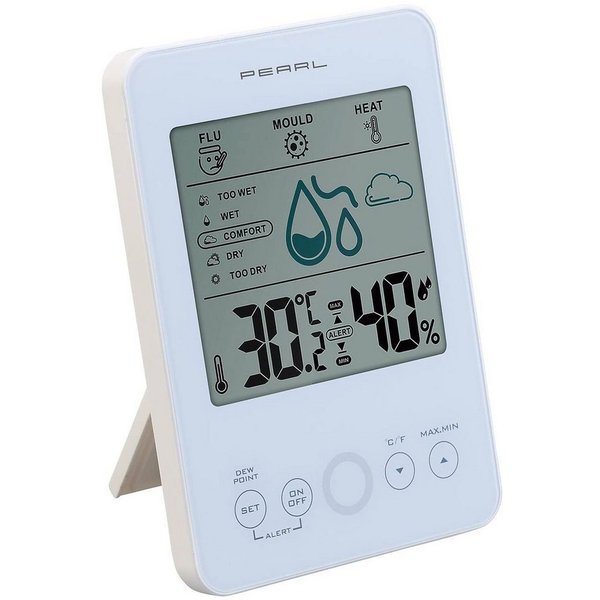 PEARL Hygrometer Digitales Hygro-/Thermometer mit Schimmel-Alarm & Komfort-Anzeige weiß