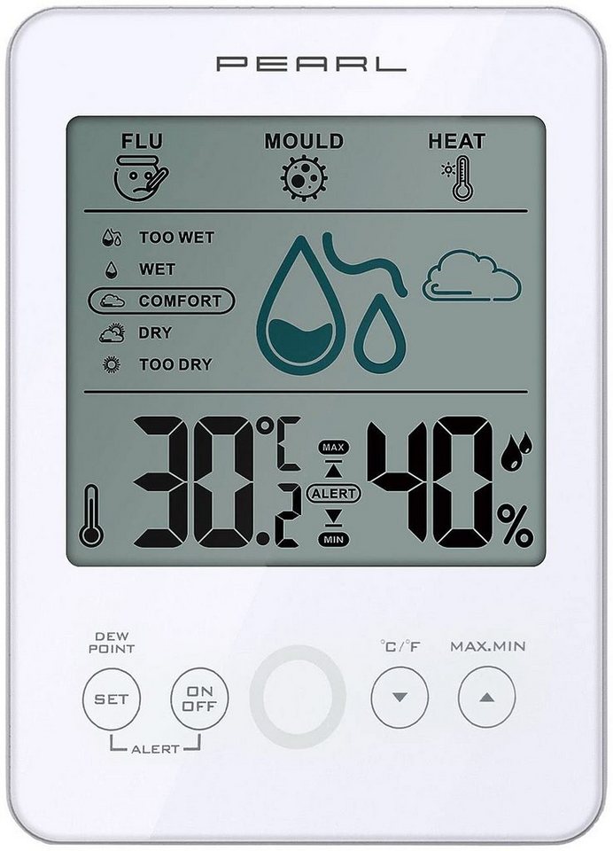 PEARL Hygrometer Digitales Hygro-/Thermometer mit Schimmel-Alarm & Komfort-Anzeige weiß – Bild 2 von 5