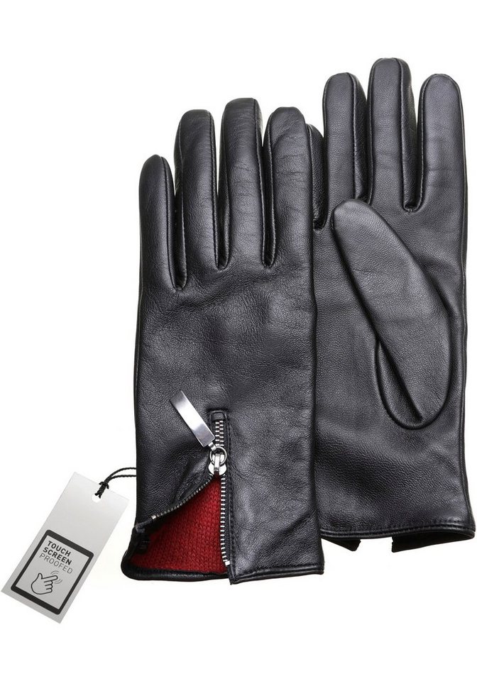PEARLWOOD Lederhandschuhe mit farbigem Innenfutter, Glattleder, Zipper auf dem Handrücken – Bild 3 von 5