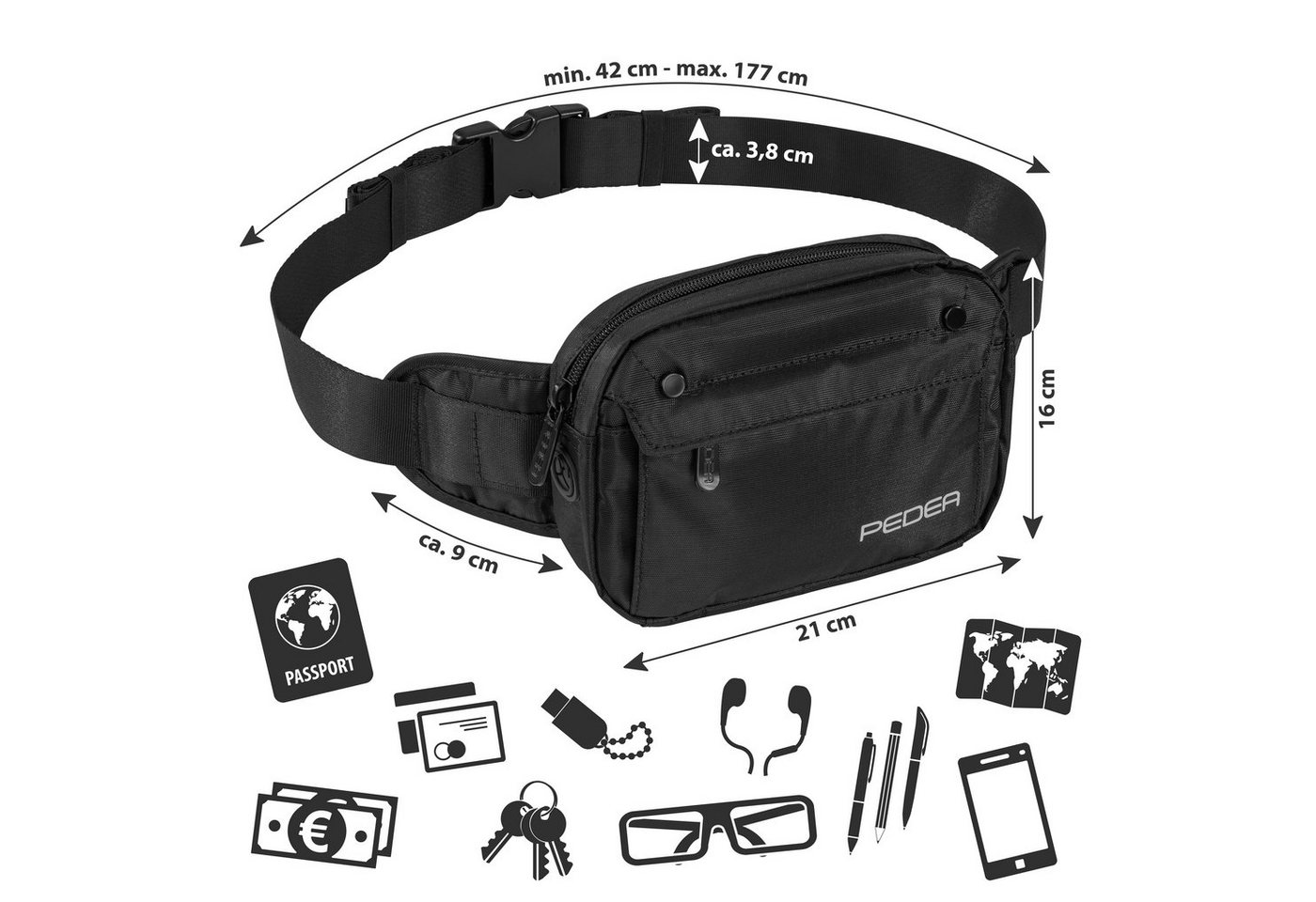 PEDEA Bauchtasche Gürteltasche, flexibel, wasserabweisend, RFID/NFC - Schutz integriert, wasserabweisend – Bild 2 von 5