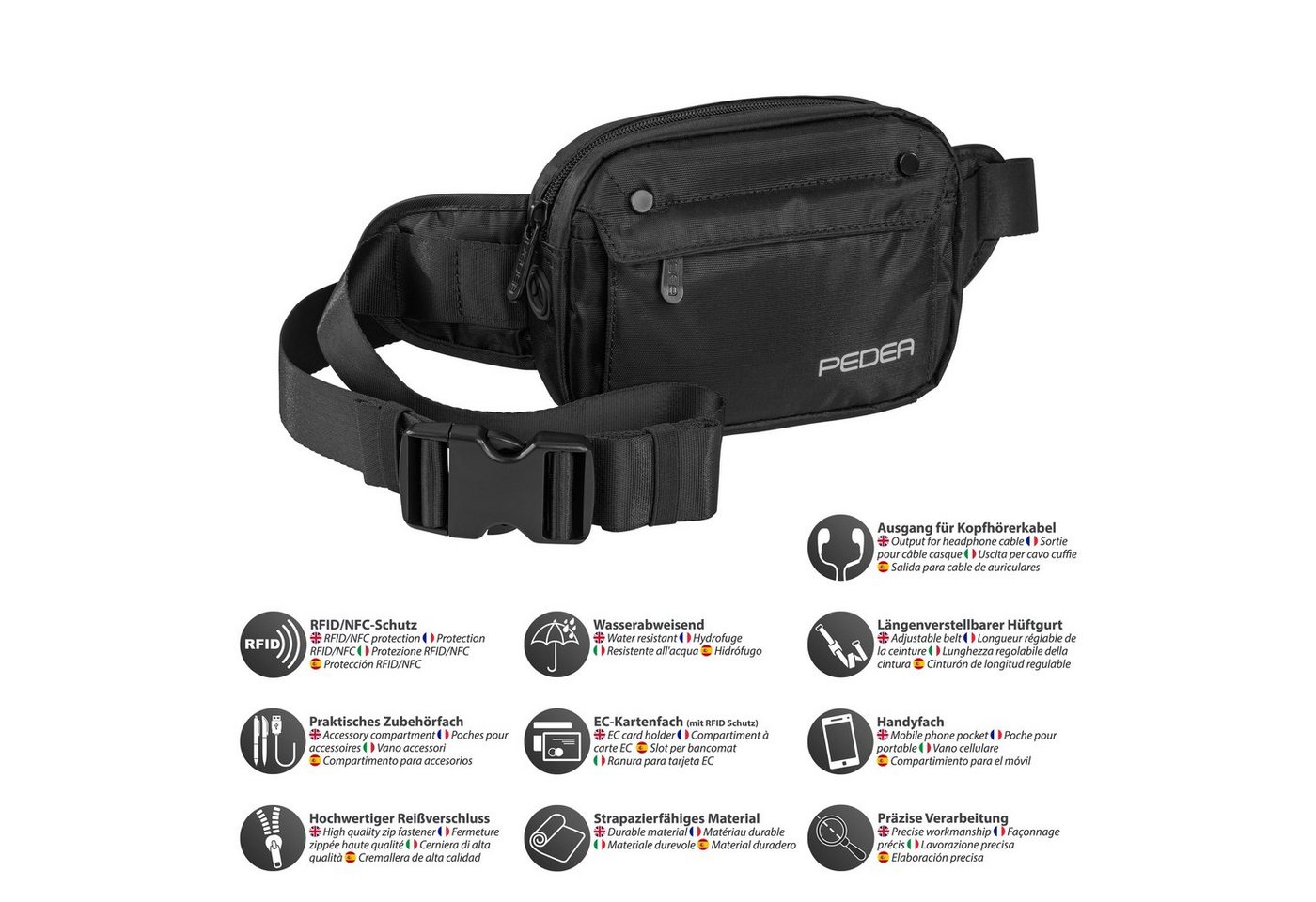 PEDEA Bauchtasche Gürteltasche, flexibel, wasserabweisend, RFID/NFC - Schutz integriert, wasserabweisend – Bild 3 von 5