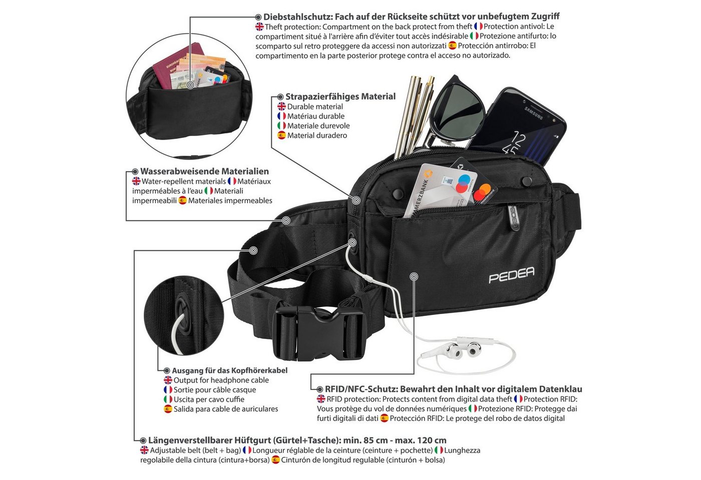 PEDEA Bauchtasche Gürteltasche, flexibel, wasserabweisend, RFID/NFC - Schutz integriert, wasserabweisend – Bild 4 von 5