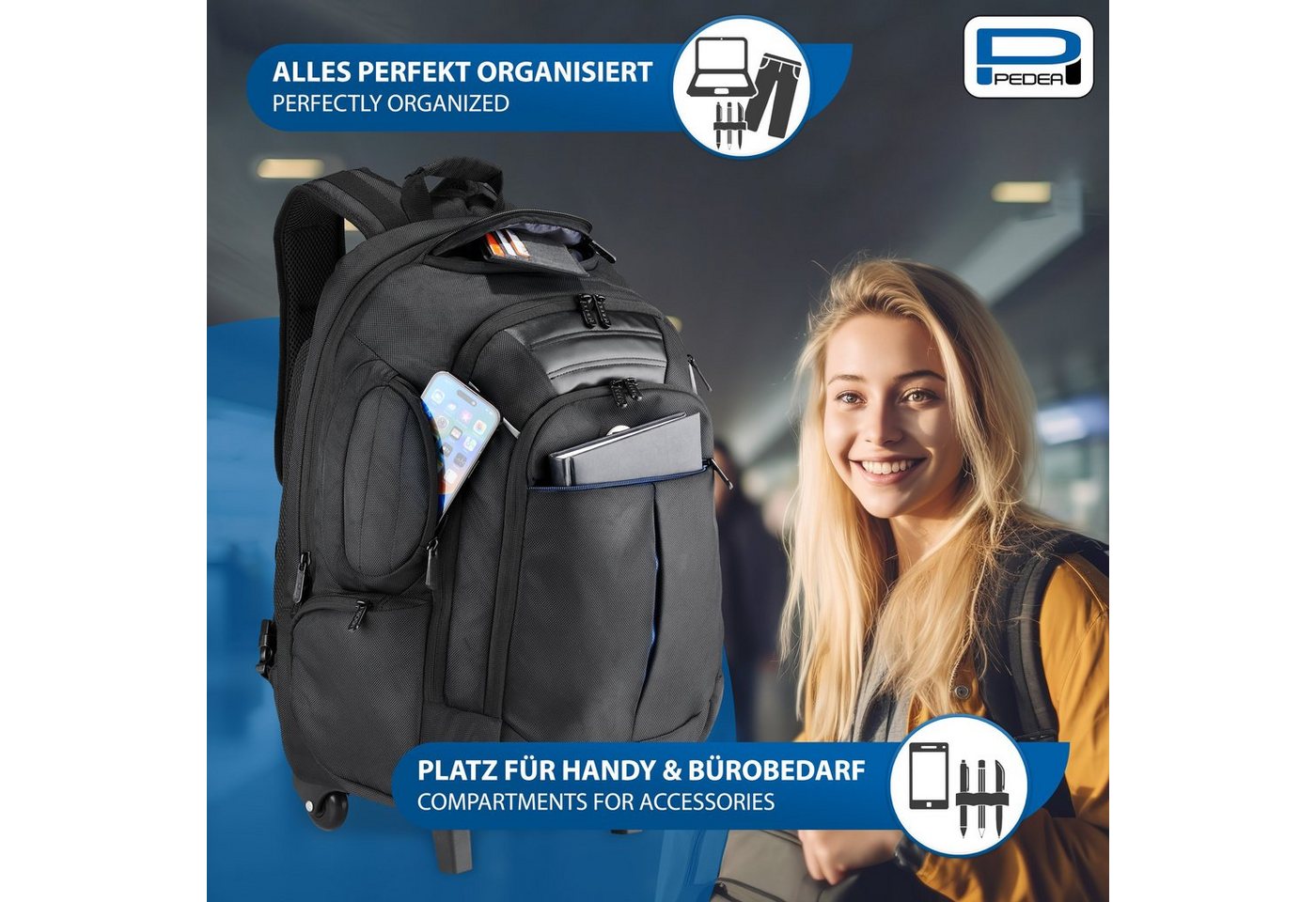 PEDEA Business-Trolley PREMIUM, 2, Rucksack Rollen, Raumwunder mit viel Platz – Bild 2 von 5