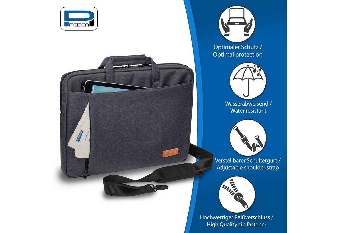 PEDEA Laptoptasche ELEGANCE Notebook Umhängetasche 15,6 / 17,3 Zoll (15,6 Zoll (39,6 cm), Umhängetasche mit einer dicken Polsterung – Bild 2 von 5