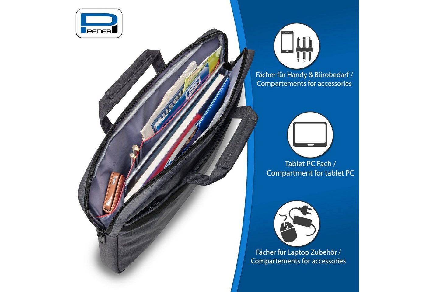 PEDEA Laptoptasche ELEGANCE Notebook Umhängetasche 15,6 / 17,3 Zoll (15,6 Zoll (39,6 cm), Umhängetasche mit einer dicken Polsterung – Bild 3 von 5