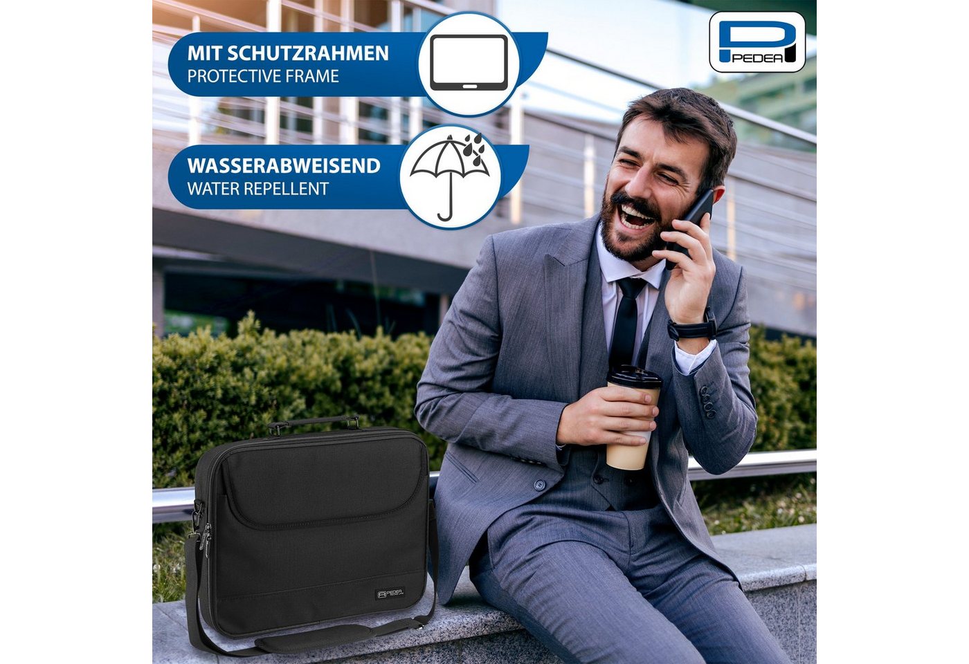 PEDEA Laptoptasche FAIR Notebooktasche für 13,3 / 15,6 / 17,3 Zoll (Laptopfach: 38,5 cm x 28 cm x 4,5 cm (BxHxT), bis 15,6 Zoll (39,6 cm) Schutzrahmen, wasserab – Bild 2 von 5