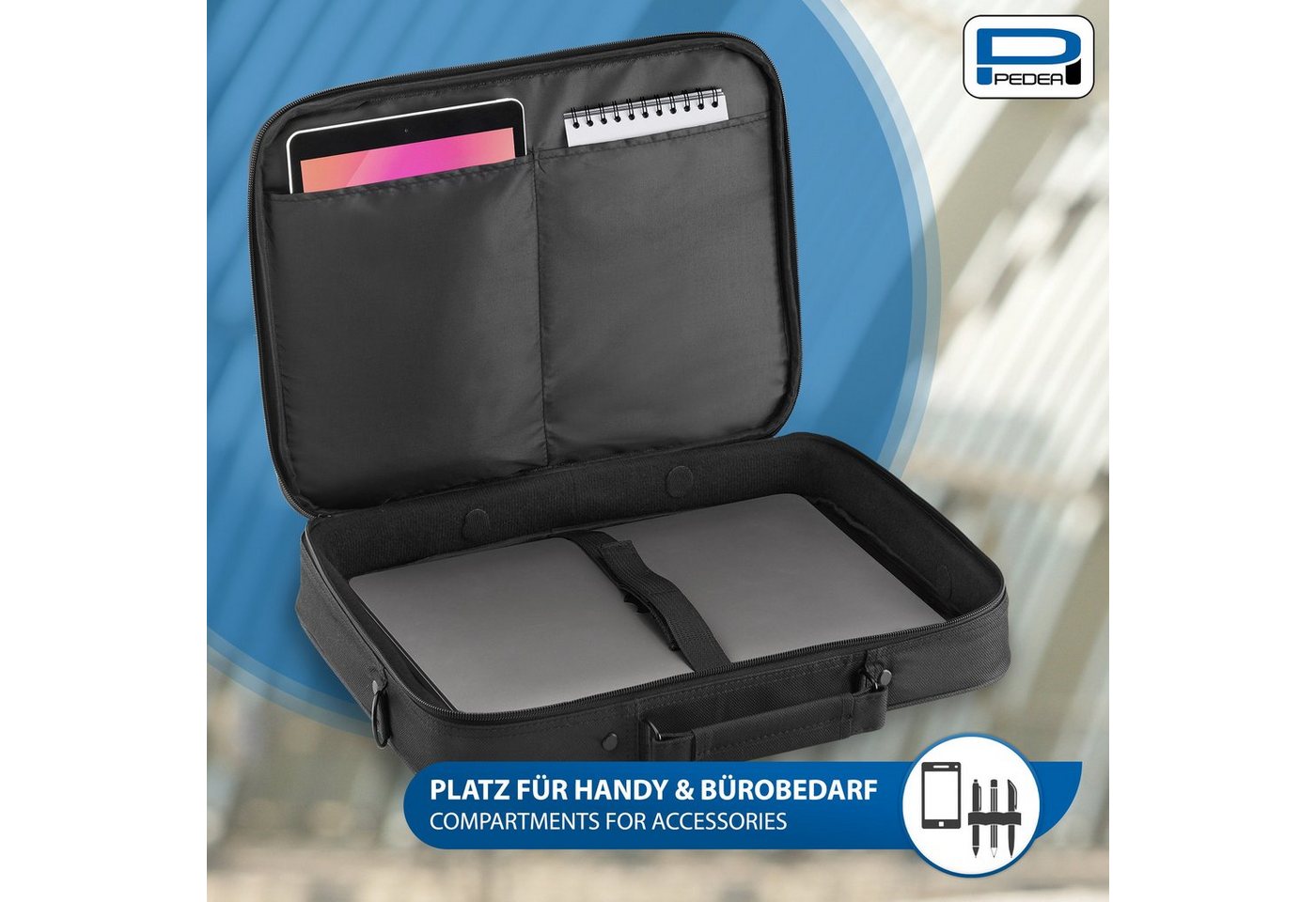 PEDEA Laptoptasche FAIR Notebooktasche für 13,3 / 15,6 / 17,3 Zoll (Laptopfach: 38,5 cm x 28 cm x 4,5 cm (BxHxT), bis 15,6 Zoll (39,6 cm) Schutzrahmen, wasserab – Bild 3 von 5