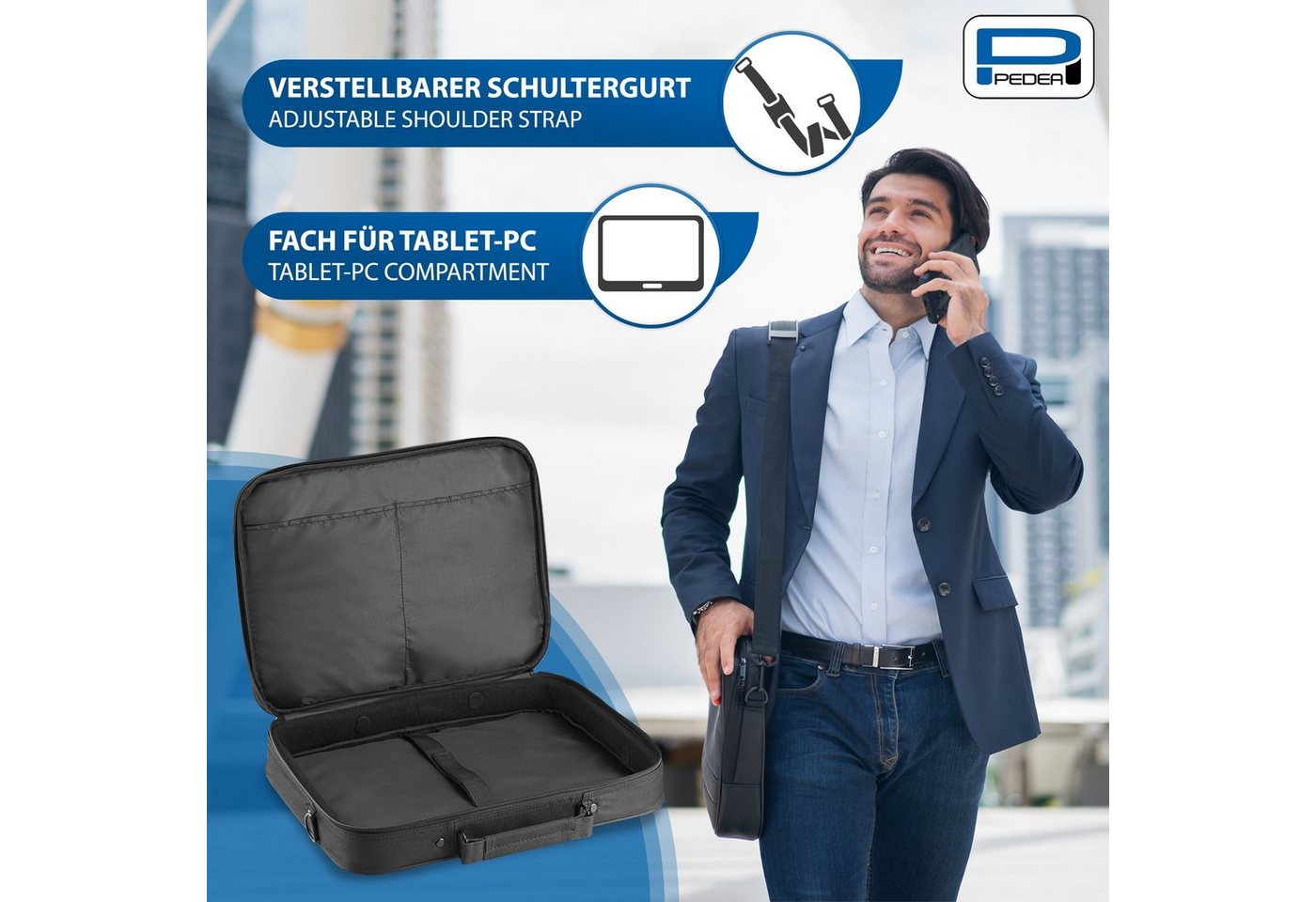 PEDEA Laptoptasche FAIR Notebooktasche für 13,3 / 15,6 / 17,3 Zoll (Laptopfach: 38,5 cm x 28 cm x 4,5 cm (BxHxT), bis 15,6 Zoll (39,6 cm) Schutzrahmen, wasserab – Bild 4 von 5