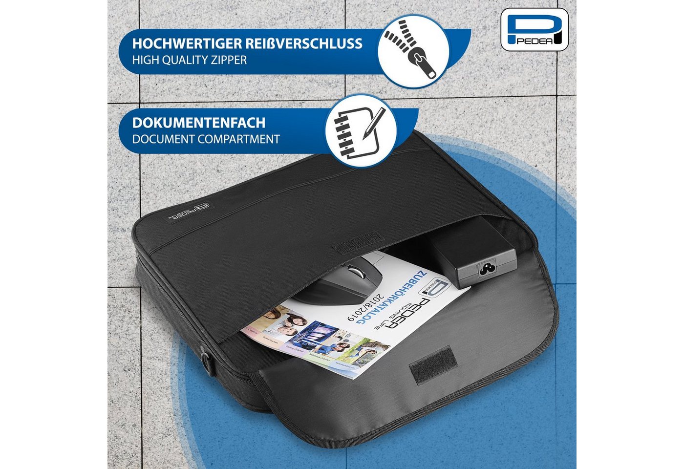 PEDEA Laptoptasche FAIR Notebooktasche für 13,3 / 15,6 / 17,3 Zoll (Laptopfach: 38,5 cm x 28 cm x 4,5 cm (BxHxT), bis 15,6 Zoll (39,6 cm) Schutzrahmen, wasserab – Bild 5 von 5