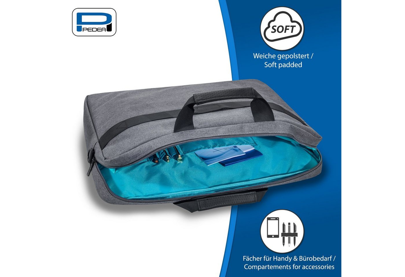 PEDEA Laptoptasche LIFESTYLE Notebooktasche mit Schultergurt 15,6 / 17,3 Zoll, dicke Polsterung, wasserabweisenden Materialien – Bild 3 von 5