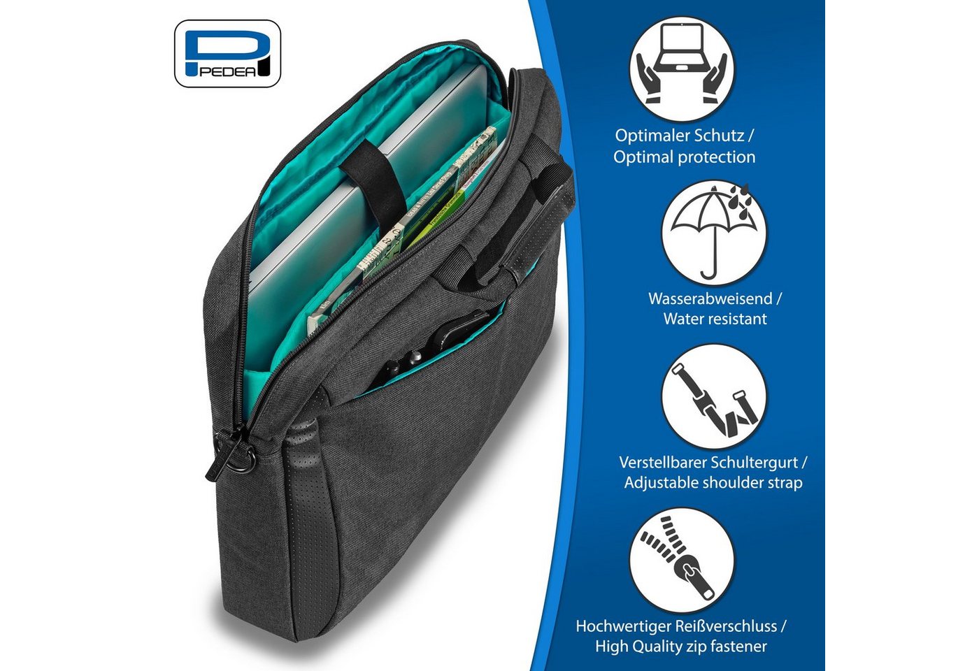 PEDEA Laptoptasche LIFESTYLE Notebooktasche mit Schultergurt 15,6 / 17,3 Zoll, dicke Polsterung, wasserabweisenden Materialien – Bild 2 von 5