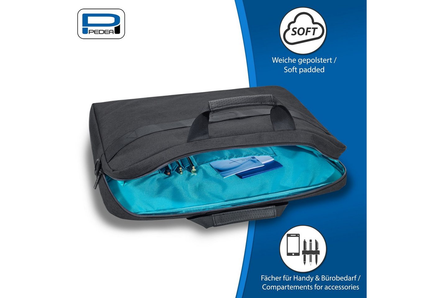 PEDEA Laptoptasche LIFESTYLE Notebooktasche mit Schultergurt 15,6 / 17,3 Zoll, dicke Polsterung, wasserabweisenden Materialien – Bild 3 von 5