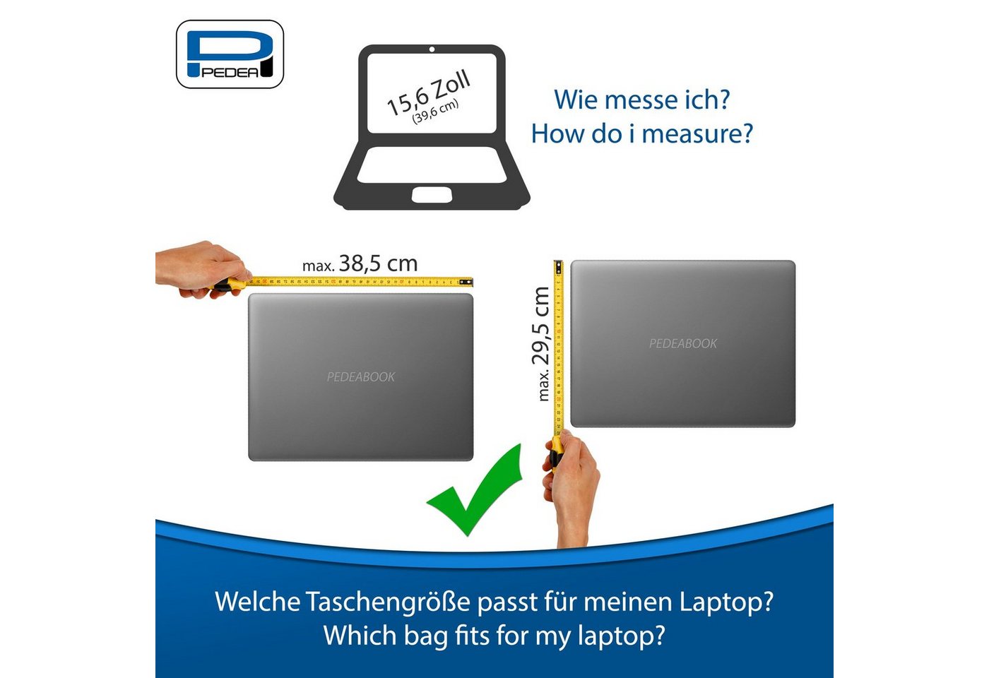 PEDEA Laptoptasche LIFESTYLE Notebooktasche mit Schultergurt 15,6 / 17,3 Zoll, dicke Polsterung, wasserabweisenden Materialien – Bild 4 von 5