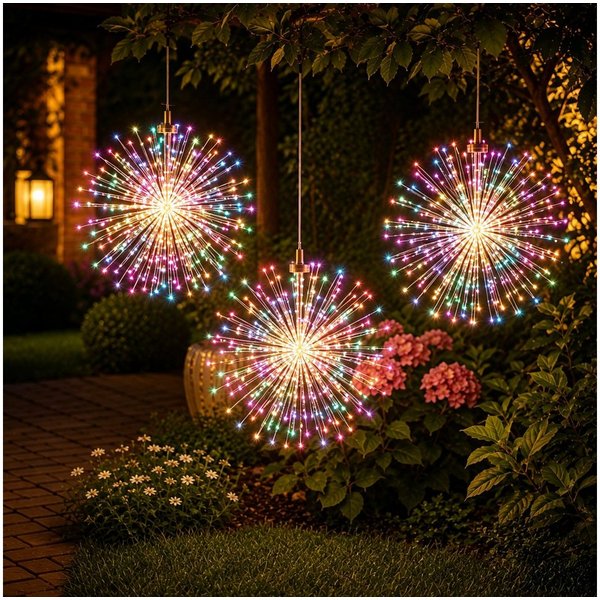 pedete LED Solarleuchte LED Solar Gartendeko 540 LED Feuerwerk Solarleuchten–Formbar, 26cm Feuerwerk hängend, gartendeko, solarlampen für außen, Bunt, Warmweiß,