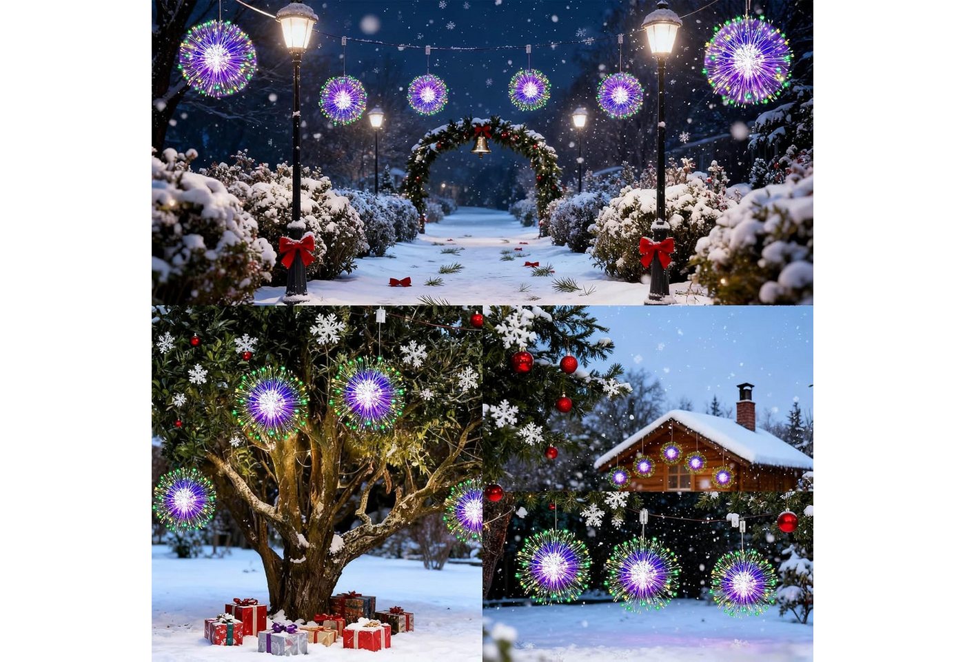pedete LED Solarleuchte LED Solar Gartendeko 540 LED Feuerwerk Solarleuchten–Formbar, 26cm Feuerwerk hängend, gartendeko, solarlampen für außen, Bunt, Warmweiß, – Bild 4 von 5