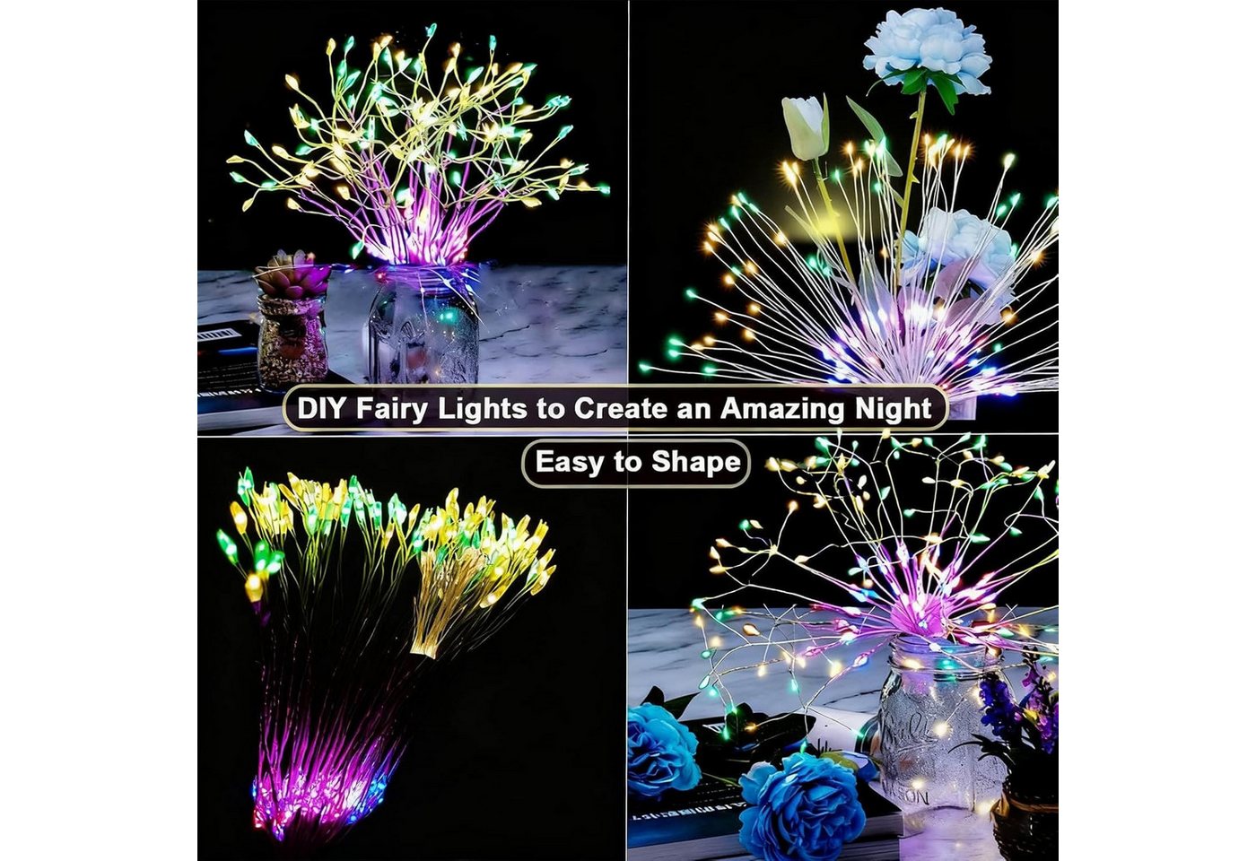 pedete LED Solarleuchte LED Solar Gartendeko 540 LED Feuerwerk Solarleuchten–Formbar, 26cm Feuerwerk hängend, gartendeko, solarlampen für außen, Bunt, Warmweiß, – Bild 5 von 5