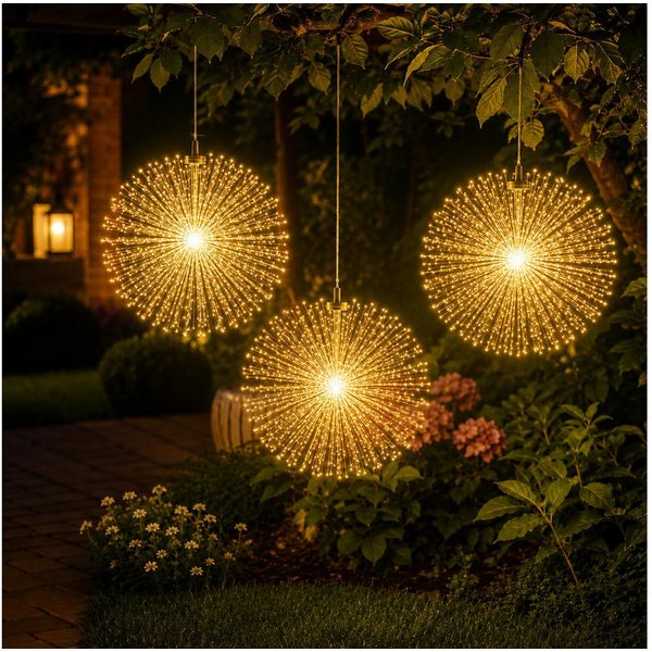 pedete LED Solarleuchte LED Solar Gartendeko 540 LED Feuerwerk Solarleuchten–Formbar, 26cm Feuerwerk hängend, gartendeko, solarlampen für außen, Bunt, Warmweiß,