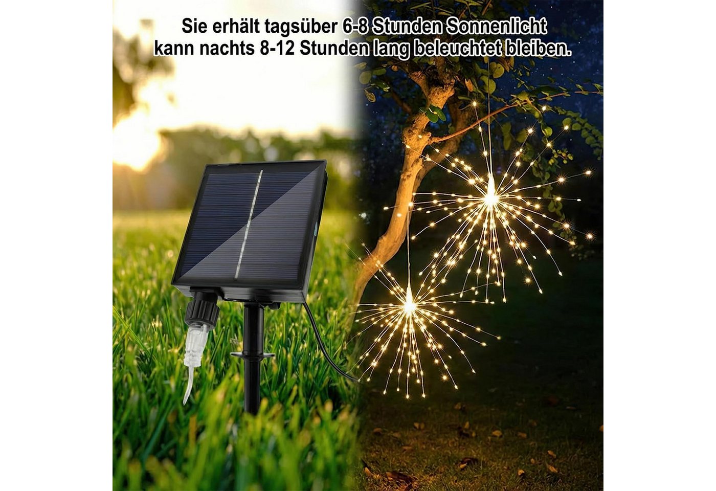 pedete LED Solarleuchte LED Solar Gartendeko 540 LED Feuerwerk Solarleuchten–Formbar, 26cm Feuerwerk hängend, gartendeko, solarlampen für außen, Bunt, Warmweiß, – Bild 2 von 5