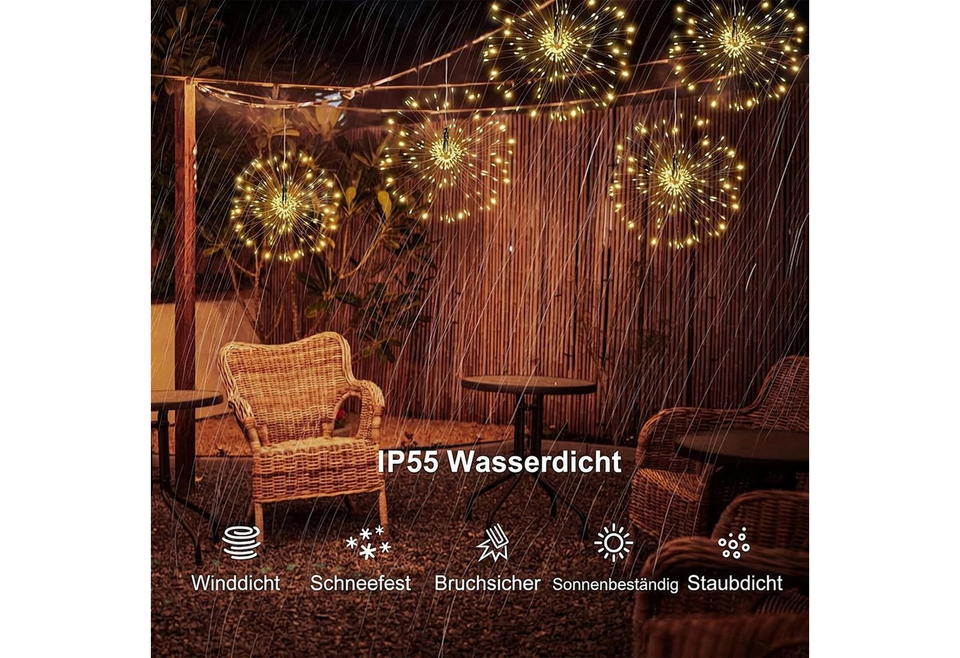 pedete LED Solarleuchte LED Solar Gartendeko 540 LED Feuerwerk Solarleuchten–Formbar, 26cm Feuerwerk hängend, gartendeko, solarlampen für außen, Bunt, Warmweiß, – Bild 3 von 5