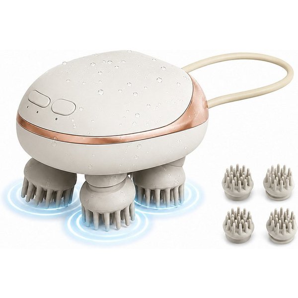 pedete Massagegerät Kopfmassagegerät Massagegerät elektrisches mit 4 Massageköpfen, geräte Scalp Massager Abnehmbare Silikonköpfe, kopfhaut massagebürste Anti-S