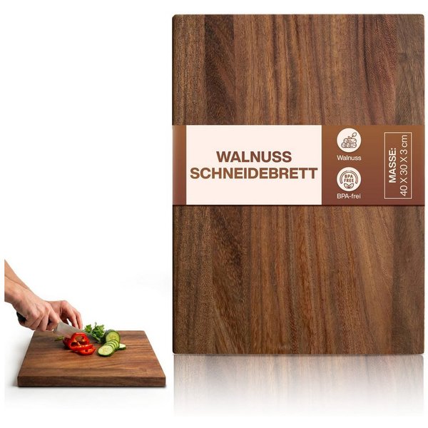 PEGSEN Schneidebrett Premium Küchenbrett Hackblock Holzschneidebrett 40x30x3cm, Massivholz, Nussbaum, mit rutschfesten Standfüßen, Servierbrett & Tranchierbrett