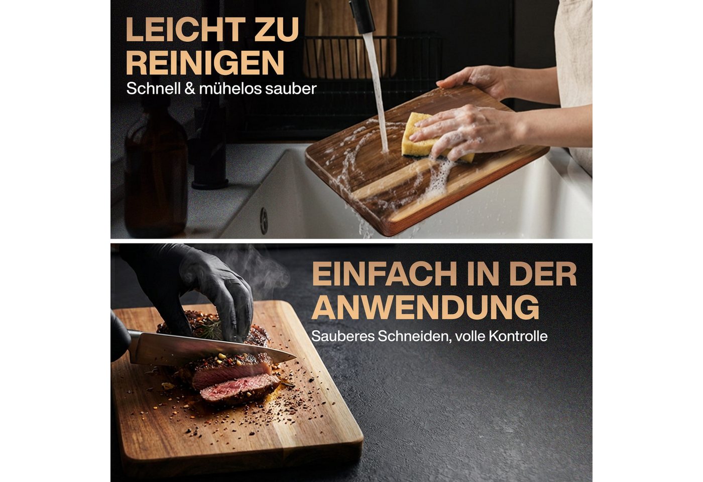 PEGSEN Schneidebrett Premium Küchenbrett Hackblock Holzschneidebrett 40x30x3cm, Massivholz, Akazienholz, mit rutschfesten Standfüßen, Servierbrett & Tranchierbr – Bild 4 von 5