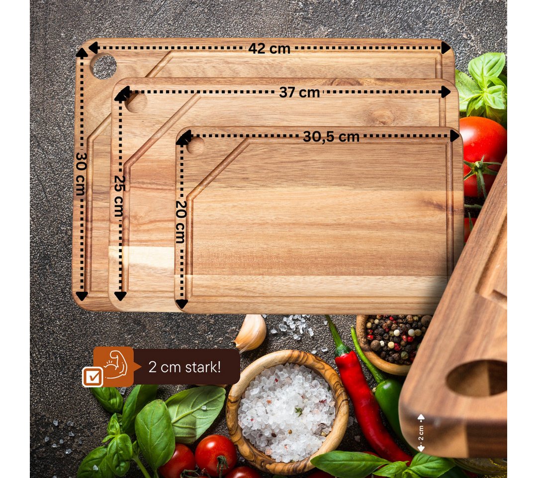 PEGSEN Schneidebrett Set Küchenbretter aus Holz mit Saftrille & Brettständer, Akazie, (Set, 4-St., 3 Schneidebretter mit Holzständer), inkl. Tablet - und Handyh – Bild 3 von 5