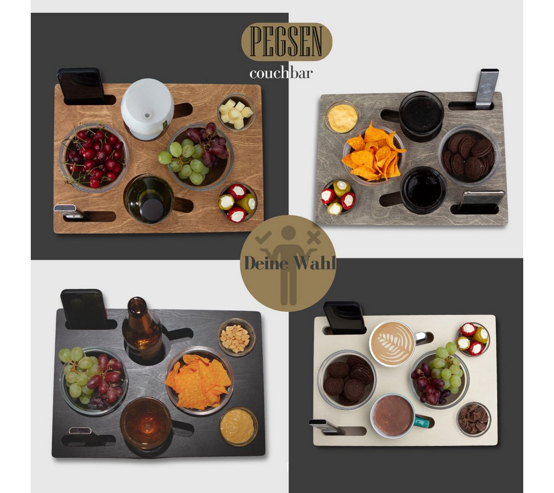 PEGSEN Servierplatte All in One Couchbar Sofatablett mit 4 Snackschalen, Birkenholz, (Set, 5-tlg., abnehmbarer Deckel, mit 4 lebensmittelechten Glasschalen), pa – Bild 5 von 5