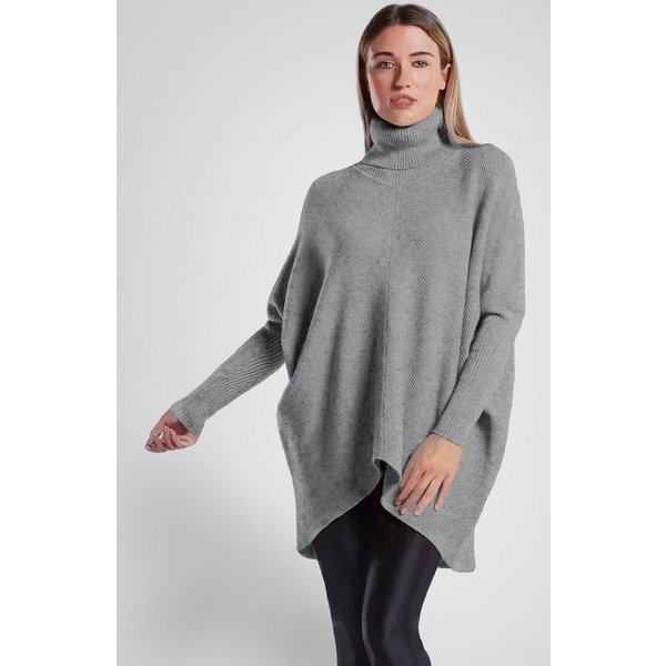 PEKIVESSA Longpullover Oversized langer Rollkragenpullover Damen Fledermausärmel (A-Linie, 1-tlg) hinten länger