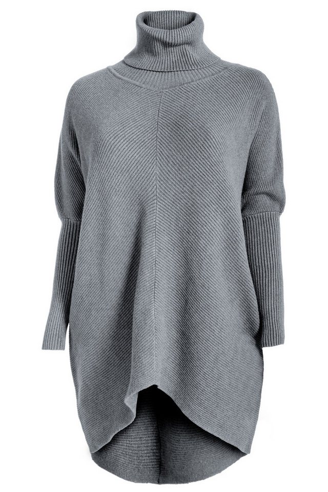 PEKIVESSA Longpullover Oversized langer Rollkragenpullover Damen Fledermausärmel (A-Linie, 1-tlg) hinten länger – Bild 2 von 5