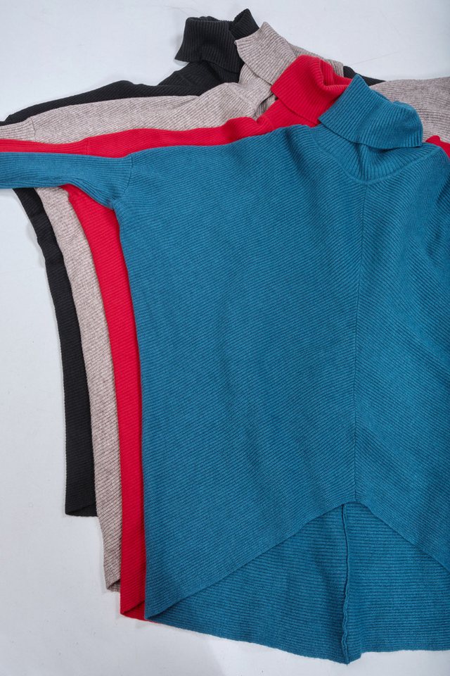 PEKIVESSA Longpullover Oversized langer Rollkragenpullover Damen Fledermausärmel (A-Linie, 1-tlg) hinten länger – Bild 5 von 5