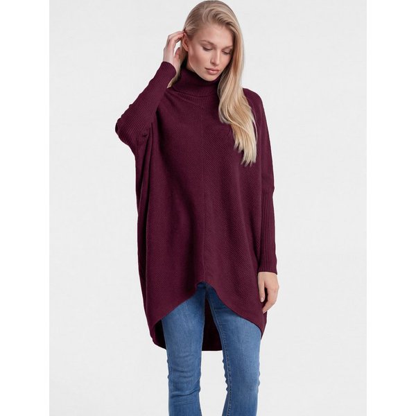 PEKIVESSA Longpullover Oversized langer Rollkragenpullover Damen Fledermausärmel (Einzelartikel, 1-tlg) hinten länger
