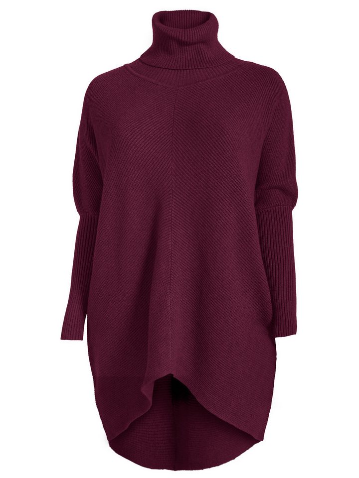 PEKIVESSA Longpullover Oversized langer Rollkragenpullover Damen Fledermausärmel (Einzelartikel, 1-tlg) hinten länger – Bild 2 von 5