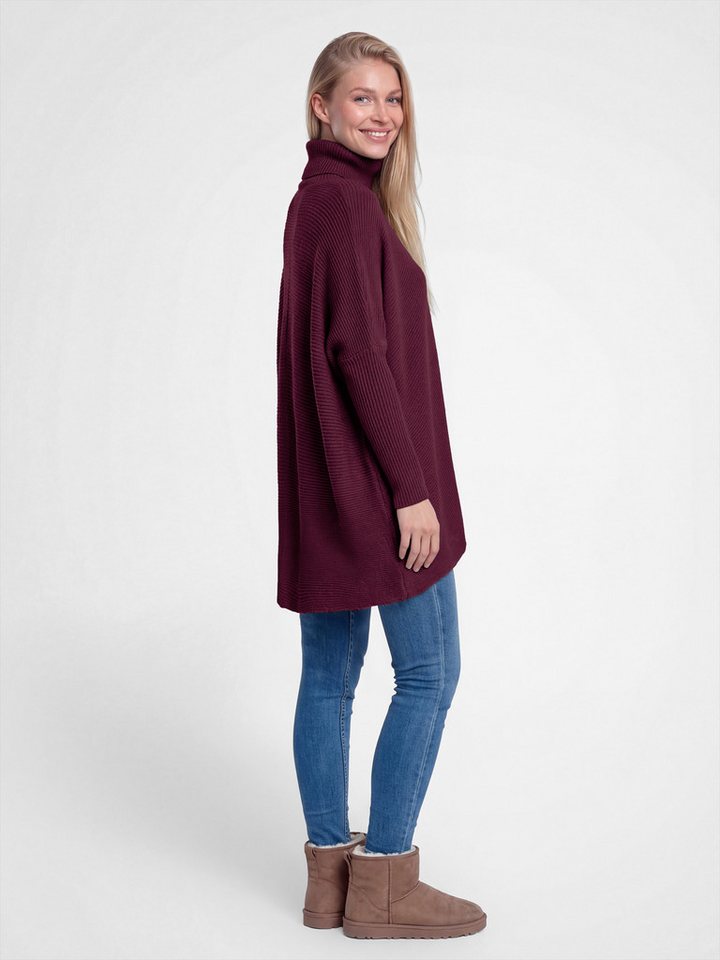 PEKIVESSA Longpullover Oversized langer Rollkragenpullover Damen Fledermausärmel (Einzelartikel, 1-tlg) hinten länger – Bild 3 von 5