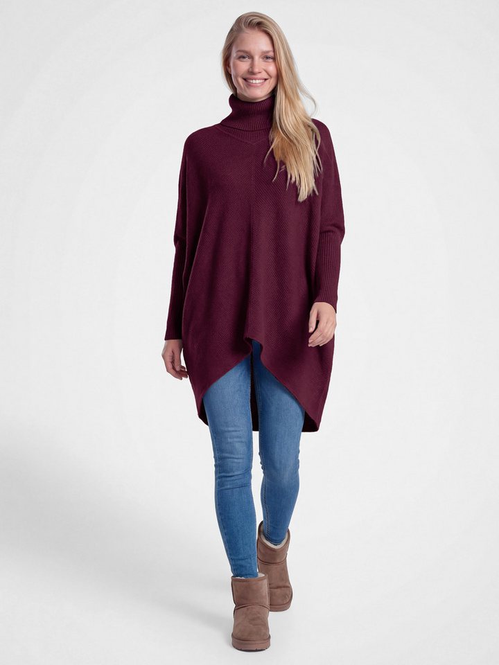 PEKIVESSA Longpullover Oversized langer Rollkragenpullover Damen Fledermausärmel (Einzelartikel, 1-tlg) hinten länger – Bild 4 von 5