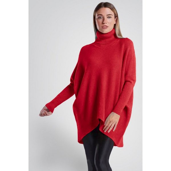 PEKIVESSA Longpullover Oversized langer Rollkragenpullover Damen Fledermausärmel (A-Linie, 1-tlg) hinten länger