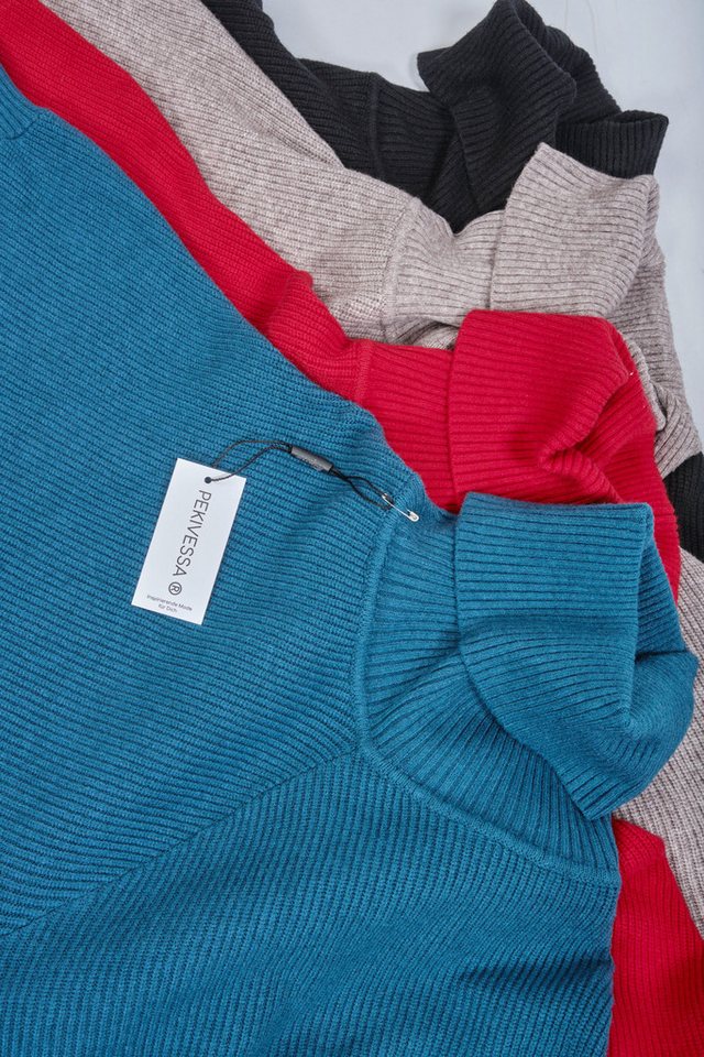 PEKIVESSA Longpullover Oversized langer Rollkragenpullover Damen Fledermausärmel (A-Linie, 1-tlg) hinten länger – Bild 5 von 5