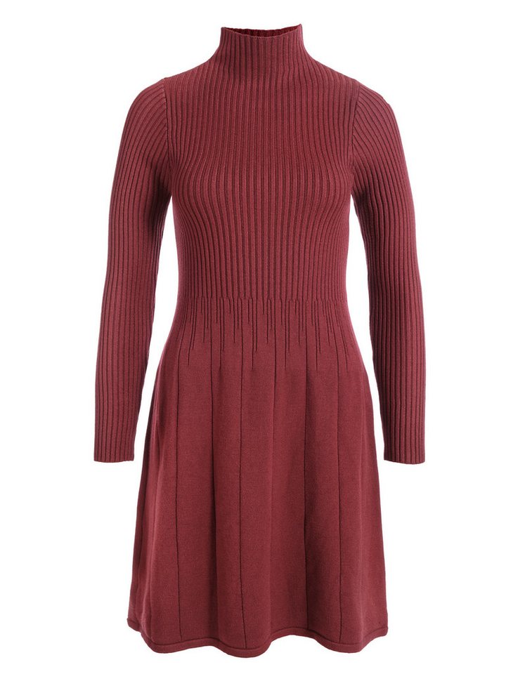 PEKIVESSA Strickkleid Kurzes Rippstrick-Kleid tailliert mit ausgestelltem Rockteil – Bild 2 von 5