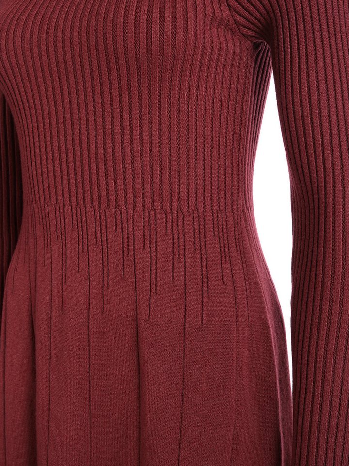 PEKIVESSA Strickkleid Kurzes Rippstrick-Kleid tailliert mit ausgestelltem Rockteil – Bild 4 von 5