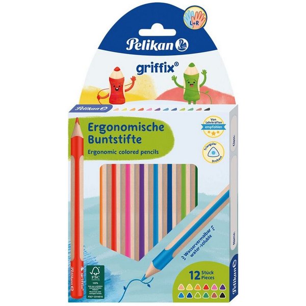 Pelikan Buntstift griffix®, (12-tlg), 12 Farben, wasservermalbar