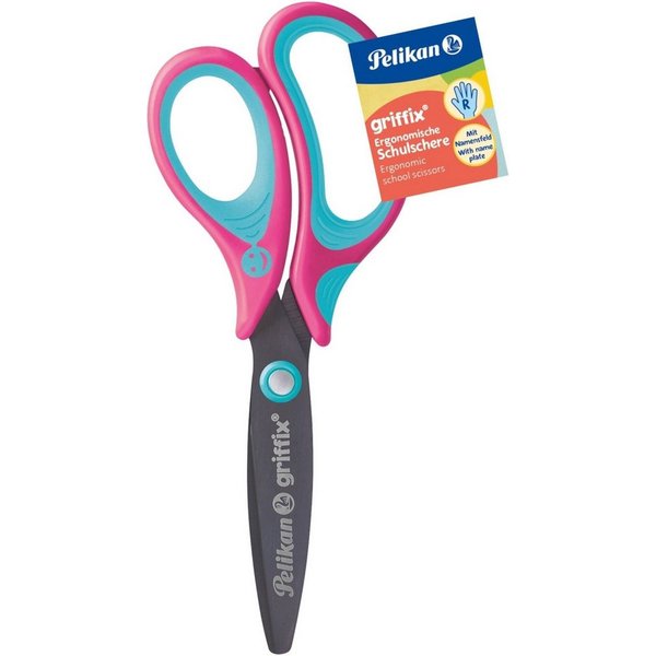 Pelikan Ergonomische Schulschere "griffix" pink, rund, für Rechtshänder*innen, 14 cm