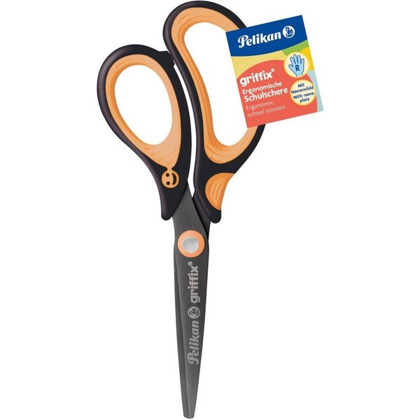 Schulschere, Universalschere, Rechtshänder, 150mm, schwarz/orange