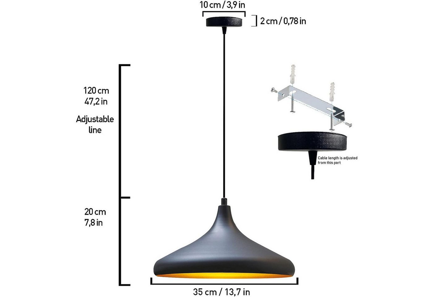 Bamyum Pendelleuchte Bamyum Pendelleuchte, Champion, 2x Metall Lampe Ø 35cm Deckenlampe, ohne Leuchtmittel – Bild 5 von 5