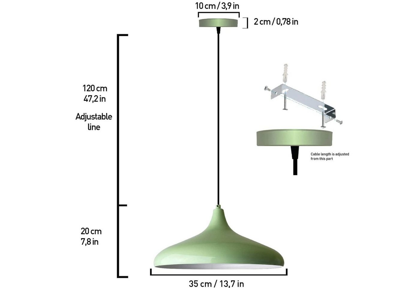 Bamyum Pendelleuchte Bamyum Pendelleuchte Durchmesser 35 cm E27 Metall Moderne Lampe, ohne Leuchtmittel – Bild 5 von 5