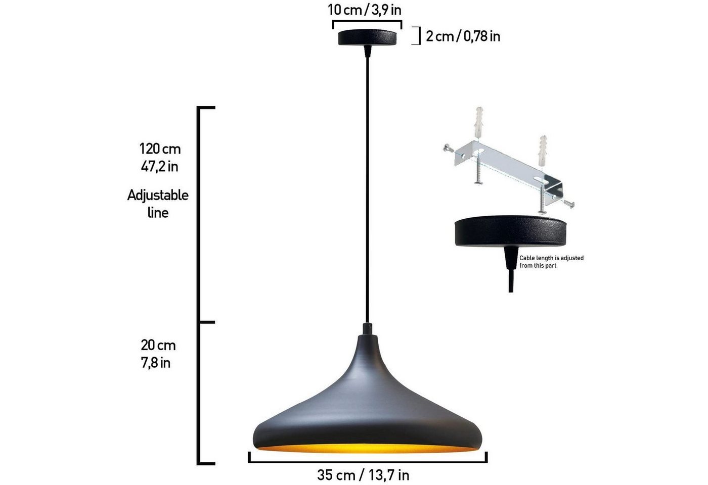 Bamyum Pendelleuchte Bamyum Pendelleuchte Durchmesser 35 cm E27 Metall Moderne Lampe, ohne Leuchtmittel – Bild 5 von 5