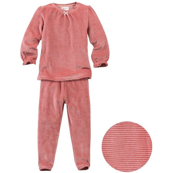 People Wear Organic Pyjama Nicki, Mädchen Langarm Schlafanzug, rosa geringelt, aus Bio Baumwolle
