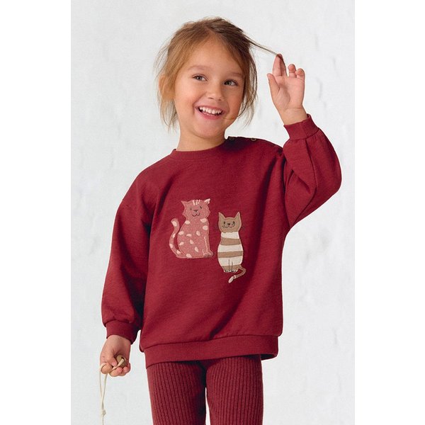 People Wear Organic Sweatshirt rot uni, "Katzen" GOTS zertifiziert