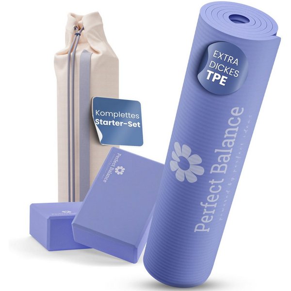 Perfect Balance Yogamatte Yoga Matten Set mit Retro-Baumwolltasche und 2 Blöcken