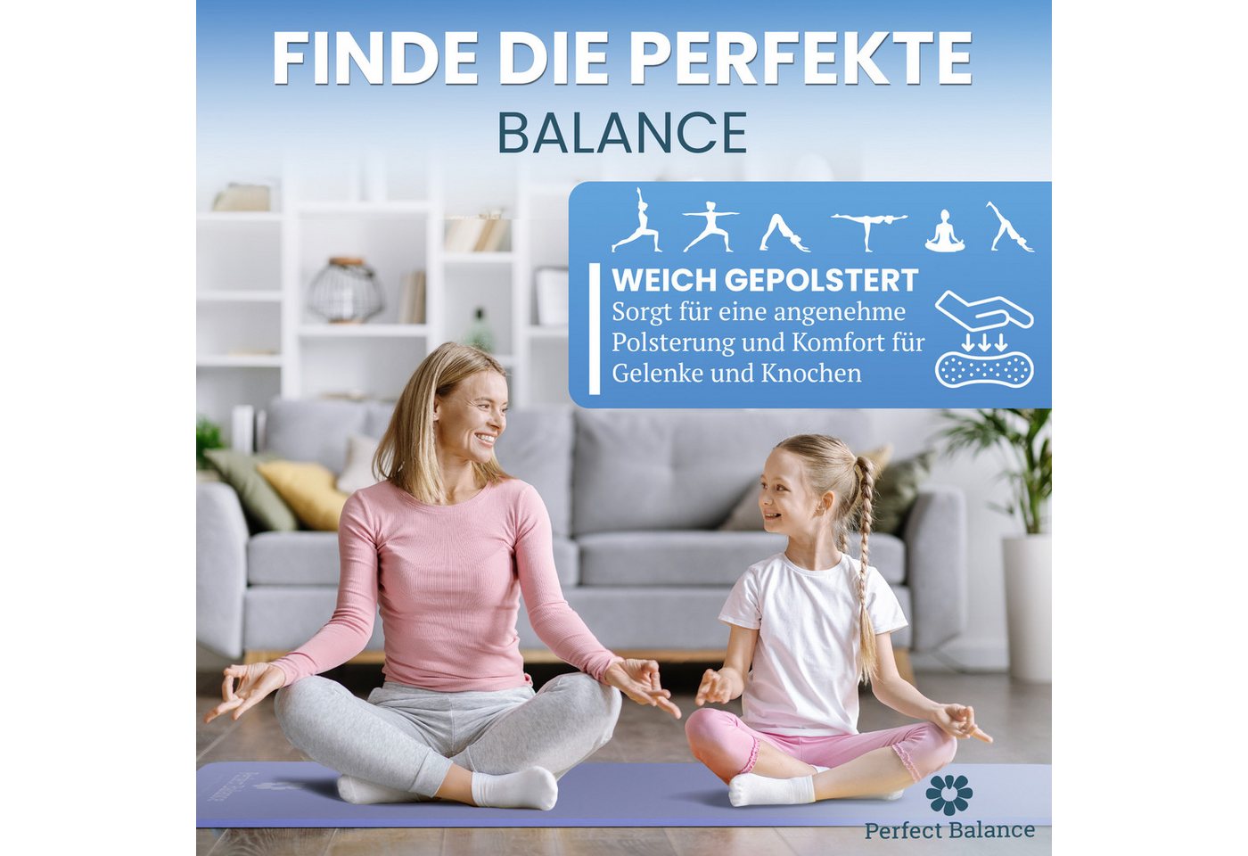 Perfect Balance Yogamatte Yoga Matten Set mit Retro-Baumwolltasche und 2 Blöcken – Bild 3 von 5